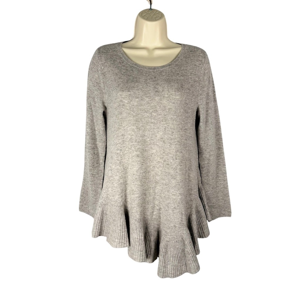 Joie Sweater Womens Small Gray Wool Cashmere Asymmetric Ruffle Hem Long Sleeve